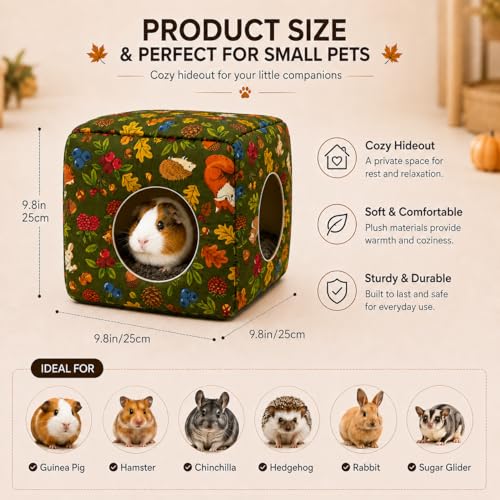 Guinea Pig Hideout House with Removable Cushion, Washable Small Animal Cube Bed, Cozy Bunny Hideaway for Guinea Pigs, Chinchillas, Hedgehogs, Hamsters & Dwarf Rabbits - color: Green Forest