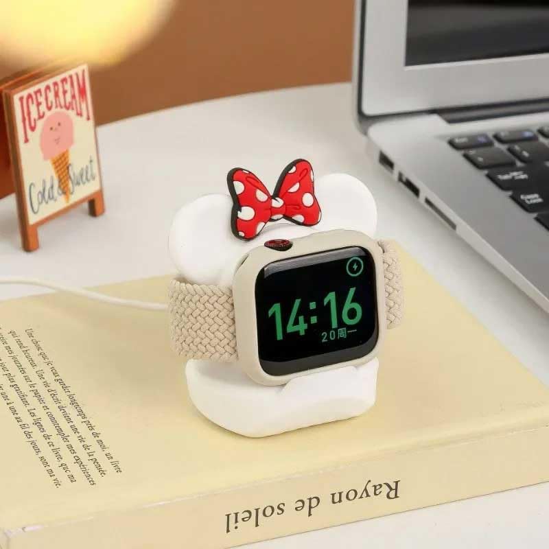 Cute Mouse Charger Stand for Apple Watch, Silicone Desk Stand Holder for iWatch, Charging Station Dock Holder Compatible with All Apple Watch Series Ultra/SE/8/7/6/5/4/3/2/1 (Not Include Charger) - color: W-Pink Mouse