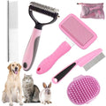 Dog Brush for Shedding,6 PCS in One Pet Slicker Hair Brush Kit Organizer Bag - Dog Cat Grooming Deshedding Undercoat Rake Brush Comb for All Small Large Dogs Cats Pink - color: 6-Pink