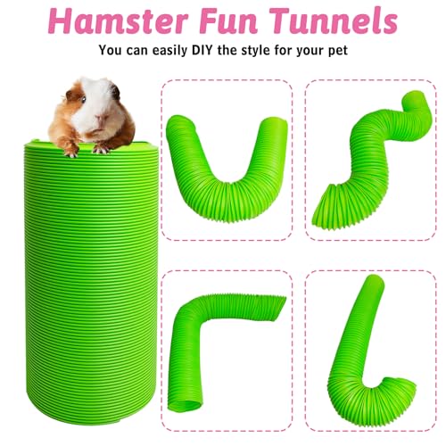 Hamiledyi 2 Pack Hamster Fun Tunnels, Guinea Pigs Plastic Tube, Hamsters Foldable Exercising Training Hideout Tunnel & 2 Pack Grass Balls, Small Animals Toys for Chinchillas Gerbils Ferrets(Green) - color: Green