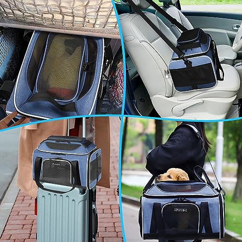 Top-Expandable Small Pet Carrier 18"x13"x9.5" Airline Approved | for Southwest Airlines, Lockable Safety Zippers and Anti-Scratch Mesh, Soft-Sided, Pets Under 10 Lbs, Blue - color: Blue, size: 18.0"L x 13.0"W x 9.5"H