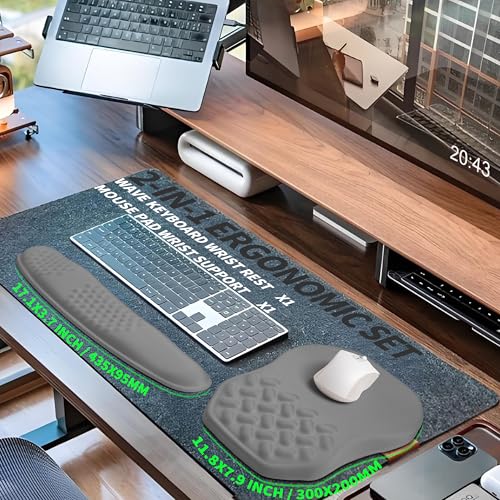2-in-1 Ergonomic Set, Wave Keyboard Wrist Rest and Massage Slope Mouse Pad Wrist Support, Rebound Memory Foam for Relieve Carpal Tunnel Syndrome and Wrist Pain (Dark Grey) - color: Dark Grey