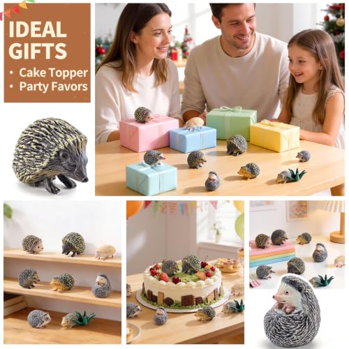 8PCS Mini Hedgehog Figure, Forest Animal Toys, Fairy Garden Decor | Plant Decorations for Pots, Garden decorations, Solid Animal Toys, Woodland Cake Decoration, Kid Birthday Holiday Party Gifts