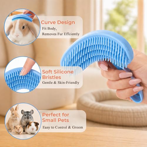 Small Silicone Grooming Brush for Guinea Pigs & Small Pets | Small Pet Fit | Soft Low-Stimulation Brush | Curved Pet Fit | Daily Bonding | Rinse-Clean Head - color: Blue, size: Small