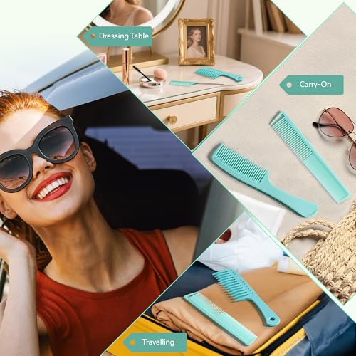 SALONSILK Mint Green 4PCS Professional Comb Set, Wide Tooth Rat Tail Fine Tooth Hair Combs, Braiding Cutting Barber Styling Curly Parting Set for Men and Women - color: Mint-4 PCS