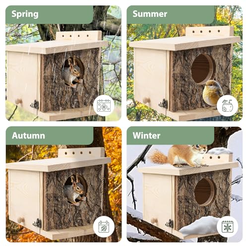 Squirrel Nesting Box, Easy Assembly Squirrel Houses for Outside Nesting | Wooden Nesting Box for Squirrels, Chipmunk, Bird and Small Animals - size: Medium