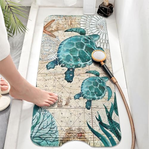 Sea Turtle Bathtub Mat Non Slip, Baby Bath Mat for Tub Rubber Tub Mat, Cute Kids Bath Mats for Bathroom Ocean Beach Anti Slip Shower Mat with Suction and Drain Holes Machine Washable, 40″X16″ - color: B02, size: 40" x 16" (Rectangular)