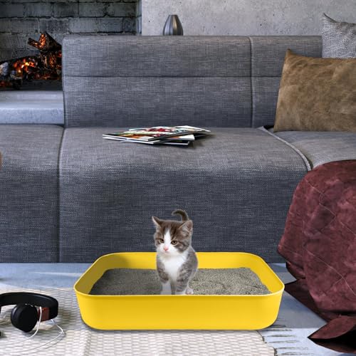 Small Litter Box, Plastic Kitten Litter Box, 13.9 x 9.8 x 3 Inch Open Litter Box for Small Pet, Easy to Clean (Yellow 4PCS) - color: Yellow 4PCS