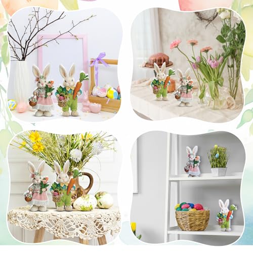 DoubleFill 2 Pcs Easter Bunny Figurine Easter Wooden Bunny Figurines Table Decoration for Spring Gifts Home Office Centerpiece Decor Party Supplies - style: Trendy Style