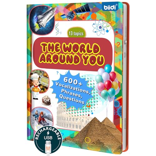 English Interactive Sound Book Words Audio Book Toy Gift Toddlers Kids 2-5 | English Learning Educational Travel Toy Recharge Talking Book Birthday Xmas Gift Boys Girls 2+ Autism Sensory 600+ Sounds - style: EN-The World around You