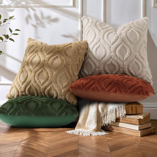 decorUhome Faux Fur Plush Soft Beige Throw Pillow Covers 16x16 Set of 2 | Wool Solid Fall Couch Pillow Covers, Accent Modern Farmhouse Neutral Decorative Square Pillow Cases for Sofa Bed Living Room - color: Beige, size: 16" x 16" (Pack of 2)