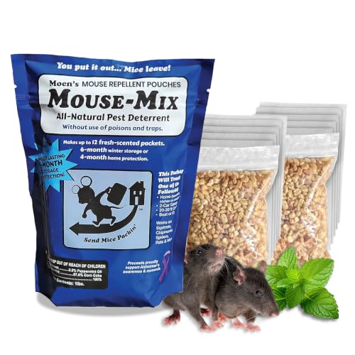 Moens 12 Pack Mouse Repellent Pouches, Peppermint Oil & Cinnamon Oil Based Natural Rodent Deterrent Control for Home, Garage, RV, Car, Basement, Attic & Storage – Kids and pet Safe - size: Pack of 1