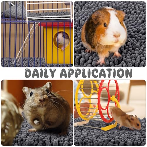 4 Pcs Guinea Pig Cage Liner 12 x 12 Inch Washable Shaggy Chenille Pee Pads Pet Dog Cat Bedding Training Mat Reusable for Small Animals Puppy Bunny Hamster Chinchilla - color: Dark Gray, size: 12 x 12 Inch, style: Shaggy Chenille