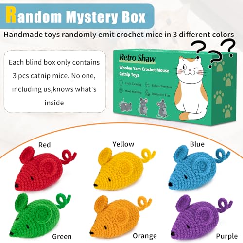 Retro Shaw Cat Toys Mice, Catnip Toys Mouse for Indoor Cats, 3 Pack | Hand Crocheted Knitting, Durable Wool Yarn Material, Soft and Textured Catnip Chew Toys Safe Teeth Cleaning - style: Cat Toys Mice-3