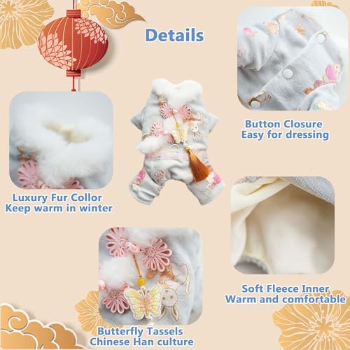Dog Chinese New Year Clothes Cat Tang Costume Outfit,Tassels Dog Cheongsam Tang Suit,Winter Fleece Pet Jacket Clothes (Blue Four Legs, S(Bust14.1inch|Weight 4-6LBS)) - color: Blue Four Legs, size: S(Bust14.1inch|Weight 4-6LBS)