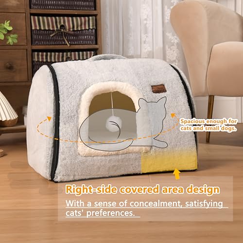 cat Bed cave-cat beds for Indoor Cats,Soft and Comfortable,Cute cat House,with Removable Washable Cushioned Pillow,Enclosed cat Bed,Kitty pet hut、Hideaway,Small Dog Tent,Grey - color: Gray, size: M:(17.7"×14.9"×14.9")