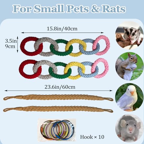 Sugar Glider Climbing Rope Toys Rat Cage Hanging Toys Small Animal Climbing Rings Cage Accessories for Flying Squirrel Sugar Glider Hamster Parrots - size: 4 Pcs