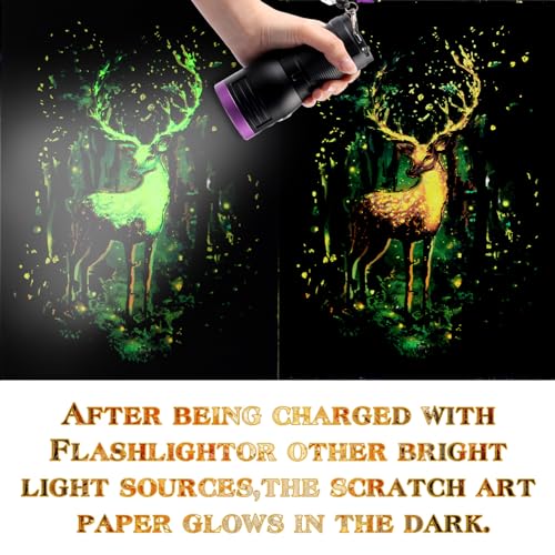 Gersoniel 8 Pack Scratch Paper Art Glow in The Dark Scratch Kit for Adult Rainbow Painting Paper Sheet with Pen / Cleaning Brush Noctilucent Engraving Scratchboard for Adults Craft Gift, Stress Relief - color: Hummingbird,Deer