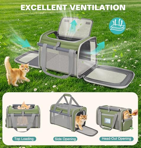Cat Carrier Top Load, Privacy Curtains Soft Pet Travel Bag Airline Approved | Collapsible Soft-Sided Cat/Dog/Pet Carrier for Small Cats Dogs Puppy Under 16 lb, Washable Kitten Mesh Cage (16.9x10.8x10.8) - color: Grass Green