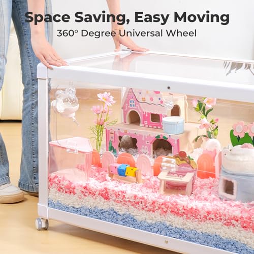 Mini&moe Hamster Cage - Large Rat Cage 39.4 Inch Chew Proof Small Animal Habitat with Removable Wheels, Acrylic Guinea Pig Cages for Dwarf Syrian Hamster, Gerbil, Mouse, Chinchilla, Reptile - size: 39.4"L x 19.7"W x 19.7"H