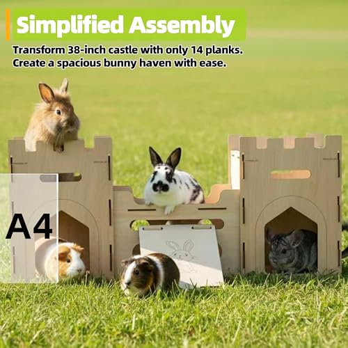 HIIMALEX Extra Large Wooden Bunny Castle House Multistory Climbing Tower Hideout Ventilated Sturdy Habitat for Rabbit Guinea Pig Chinchilla Ferret