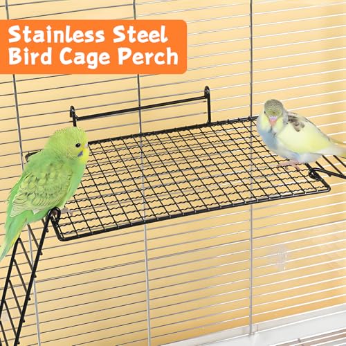 BNOSDM Stainless Steel Grid Platform for Parakeet 4 PCS Bird Perches Platform Parrot Stand with Climbing Ladder Bird Cage Accessories for Small to Large Birds (L)