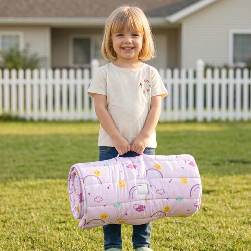 david's kids Minky Toddler Nap Mat with Pillow and Minky Fleece Blanket, 55"x23",Ultra Soft Slumber Bags for Kids, Perfect for Preschool, Daycare, Kids Sleeping Bags with Rollup Design, Rainbow - color: Rainbow