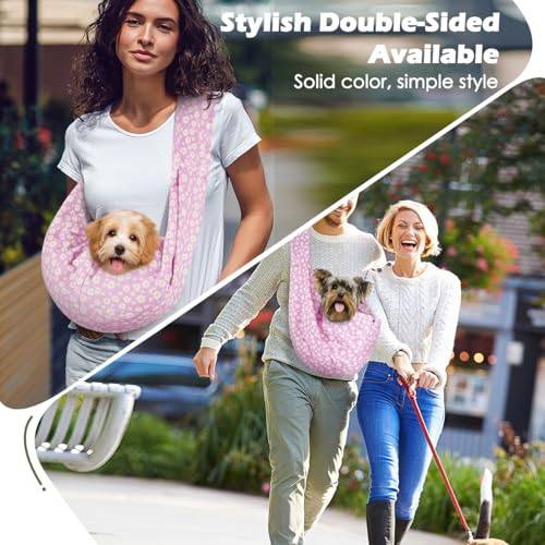 Pawaboo Small Dog Sling Carrier | Reversible Puppy Small Pet Carrier,Hands Free,Safety Buckle,Storage Pocket for Travel,Outdoor Activities Pink Daisy - color: P-Pink Daisy