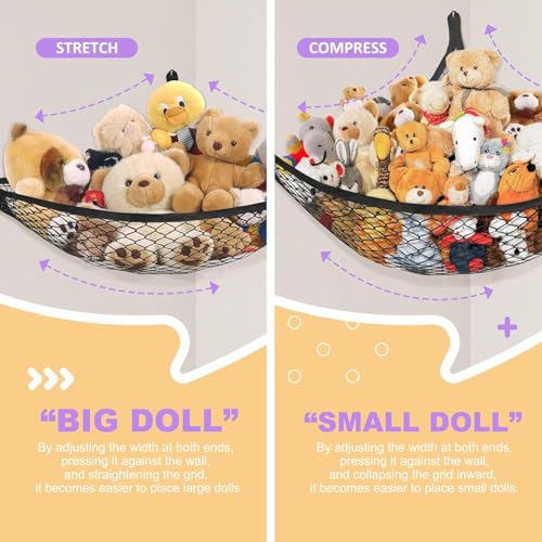 Lazebox Stuffed Animal Net Hammock for Plushie Toys, Stuffed Animal Hammock Corner for Kids' Room Decor, Ideas for Organizing Stuffy Collection, Black, L (67" x 40" x 40")-Pack of 2 - color: 2 Packs - Black, size: L (67" X 40" X 40")-pack of 2