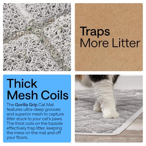 GORILLA GRIP Cat Litter Box Mat, Cushioned Coil Mesh Litter Trapping Mats, Scatter Control Supplies for Less Mess, Phthalate Free, Ultra Deep Catch Grooves, Rinse or Vacuum to Clean, 30x20 Light Gray - color: Light Gray, style: Medium (30" x 20")