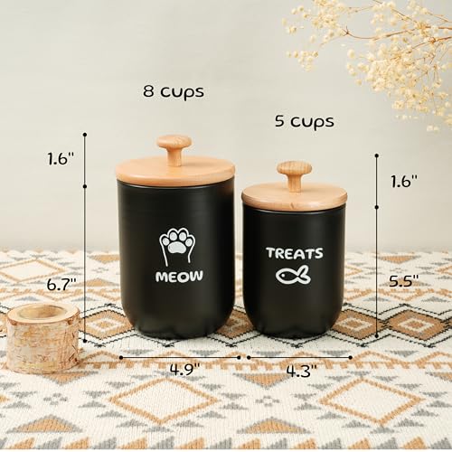 Cat Treat Container with Airtight Lid, Cat Food Oganizer Dry Food, Cat Food Storage Containers, Pet Treats Canister, Cat Treat Jar Set of 2-8.3x4.9 & 7.1x4.3 (Black) - color: Black