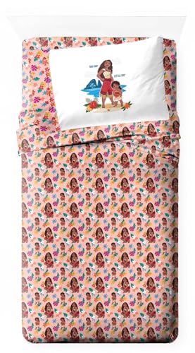 Jay Franco Kids Sheet Set with Fitted, Flat Sheets & Pillow Cover - Ultra-Soft Bedding with Pillowcase for Room Decor, Pink - Moana, 3 Piece Twin - color: Pink - Moana, size: 3 Piece Twin