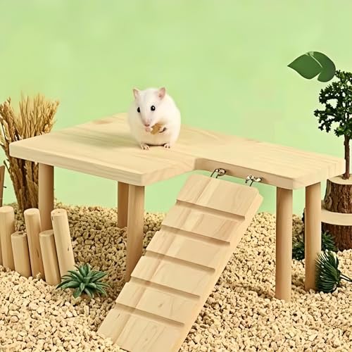 Wooden Hamster Platform for Hamster Cage Accessories Climbing Toys Dwarf Syrian Hamster Gerbil Rat Mice Degus or Other Small Pets (Rectangle) - style: Rectangle