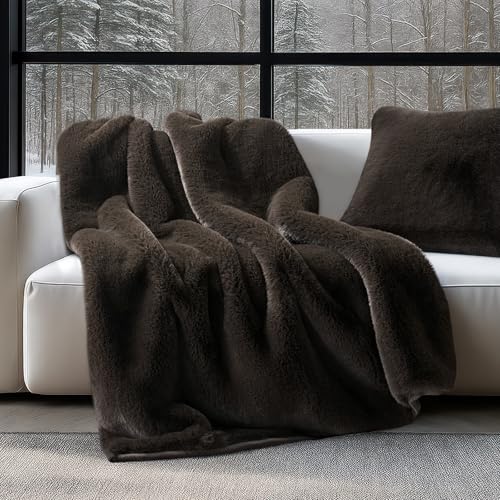 EVERGRACEHOME Faux Chinchilla Fur Throw Blanket, 50"x60", Espresso Mink | Luxury, Super Soft, 1220GSM, Fluffy Cozy Mink, Reversible Velvet Back, Warm Thick Heavy Winter Throw for Couch Bed, Gift - color: Espresso Mink, size: 50"x60"