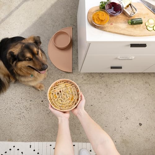 Slow Feeder Dog Bowls - Medium Size Silicone Slow Eating Dog Bowl for Puppies & Dogs with Suction Cup -Dishwasher-Safe, Lick Mat Design, Reduces Gulping,for All Breeds,7.5”x1.5”- Blush - color: Blush - Rainbow Design, size: Medium (7.5” Across x 1.5” Tall