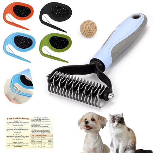 Cat & Dog Grooming Kit - Matted Fur Remover for Cats, Includes 4 Knotting Combs & 1 Pet Grooming Brush, Safe Cat Grooming Comb Set for Detangling - size: Knotting Cut Combs Set