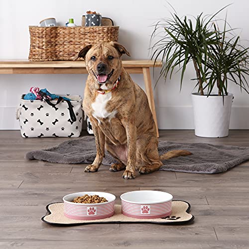 Bone Dry Ceramic Stripe Paw Pet Bowls Collection, Dishwasher Safe, Large, 7.5x2.4, Rose, 2 Count - color: Rose, size: Large Bowl Set, 7.5x2.4"
