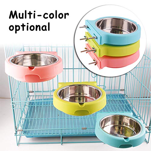 Crate Dog Bowl Removable Stainless Steel Water Food Bowls Cage Coop Cup for Cat Puppy Bird Pets (Large, Green with Corrugated Clip) - color: Green with Corrugated Clip, size: Large
