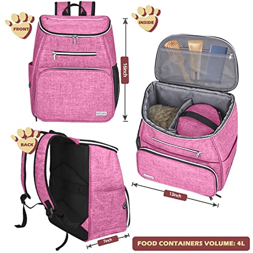 BAGLHER丨Dog Travel Bag Backpack, Airline Approved Pet Supplies Backpack, Dog Travel Bag with 2 Silicone Collapsible Bowls and 2 Food Baskets Pink - color: Pink