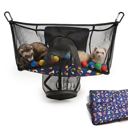 Ferret Ball Pit Hammock, Hanging Ferret Bed Cage Toy with Tunnel Compatible, Mesh Ferret Accessories for Small Animals, No Balls Included
