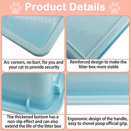 Kathson 3PCS Medium Open Cat Litter Box with Scoop, Durable Non-Stick Plastic Litter Pan for Cats, Puppies, Bunnies, and Small Animals, 15 x 11 x 4 Inches