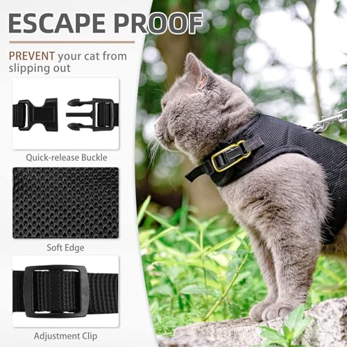 PUPTECK Soft Mesh Cat Vest Harness and Leash Set Puppy Padded Pet Harnesses Escape Proof for Cats Small Dogs Rabbits Bunny, Black Medium - color: Black, size: M(NECK 7", CHEST 10.5", 4-6 lbs)