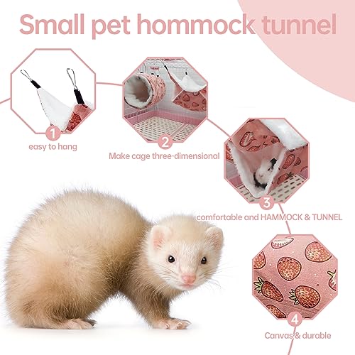 Rat Ferret Hammock Toys Cage Accessories, Guinea Pig Hideout Tunnel, Warm Bed for Rat Ferret Guinea Pig Sleep Hide and Play (2.Hammock+Tunnel) - color: 2.Hammock+tunnel
