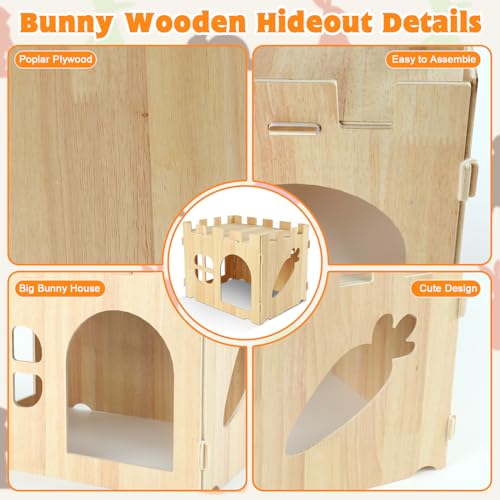 YUEPET Wooden Rabbit Castle, Bunny Castle & Detachable Rabbit House Hideout | Poplar Plywood Panels, Tool-Free Assembly, 12 Rubber Fastening Rings, Two-Level Hideout, Bunny House Indoor - size: Rabbit Castle+No Ramp