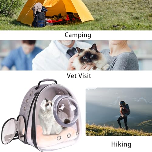 Front Extension Cat Backpack Carrier, Pet Travel Backpack for Kitten and Small Dogs, Clear Bubble Window Space Capsule Astronaut Liked Portable Vet Visit Book Bag Airline Approved - color: Grey