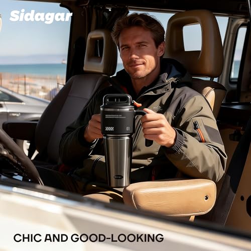 32 oz Insulated Tumbler with Push-button Lid and Handle, Black | 316L Stainless Steel, Leakproof Lid, Double-Wall Vacuum Insulation, Keeps Drinks Hot or Cold for Work, Travel & Daily Use - color: Black