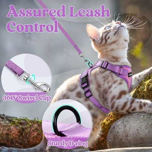 rabbitgoo Cat Harness and Leash Set, Escape Proof, Pink & Purple | Adjustable Fit, Snap Buckles, Soft Breathable Vest, Secure Clip, Reflective Strips, for Kittens & Small Cats Walks, Xxs - color: Pink & Purple, size: Xxs