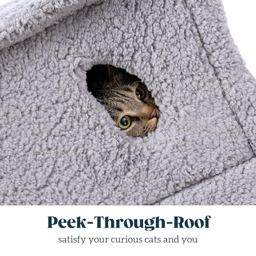 Cat Houses for Indoor Cats - Large Cat Cave Bed with Removable Support Foam and Washable 2-Side Mat - Covered Cat Bed for Cat Hideaway - Enclosed Cat Hideout for Kitten and Small Pet, Grey