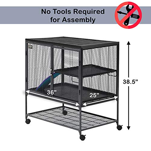 Critter Nation by MidWest Homes for Pets Single Unit Small Animal Cage, Habitat for Rats, Chinchillas, Ferrets, Sugar Gliders, Tool-Free Assembly, with Full-Width Doors, Shelf and Removable Base Pan - color: Black: 1/2 Inch Wire Spacing: Critter Nation, s