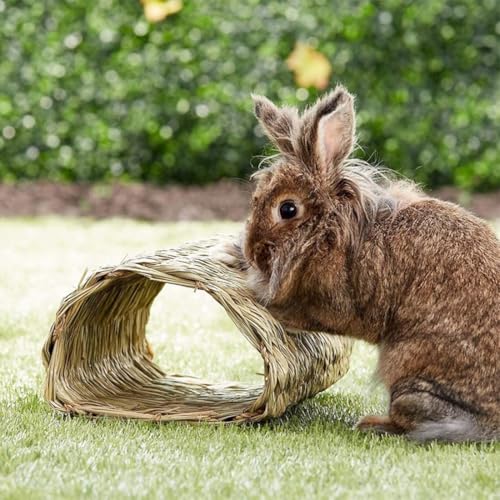 Hamiledyi Rabbit Grass Tunnel,Rabbit Grass Bed Natural Straw Woven Mat Winter Warm Hideaway Hut for Bunny Gerbil Ferrets Chinchilla Guinea Pig - size: Medium(9.1x7.5x6.7in)